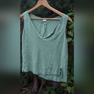 POETRY (UK) Notch-Neck Jade Green Linen Shirt~ Sleeveless Shirt/Tank Top/"Vest"